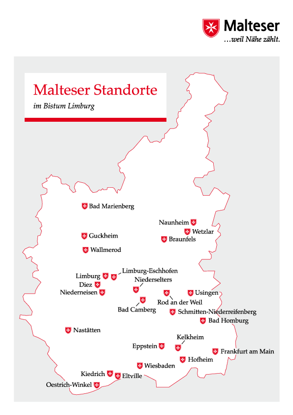 Karte Bistum Limburg mit Malteser-Standorten