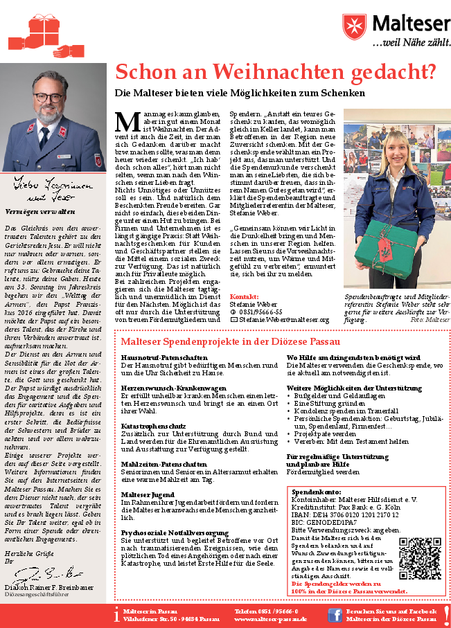 Beitrag Bistumsblatt Möglichkeiten zum Schenken