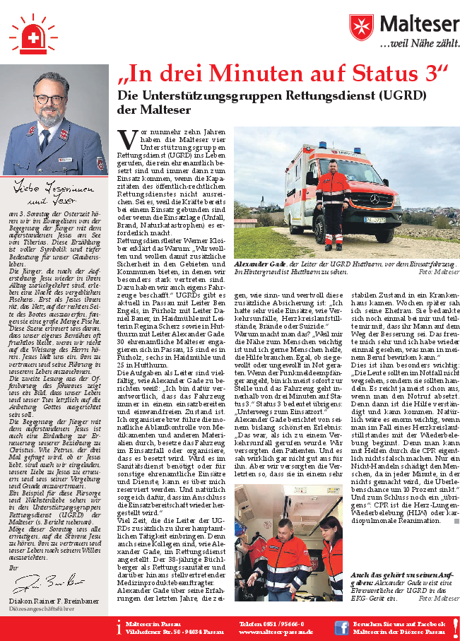 Beitrag Bistumsblatt Unterstützungsgruppe Rettungsdienst
