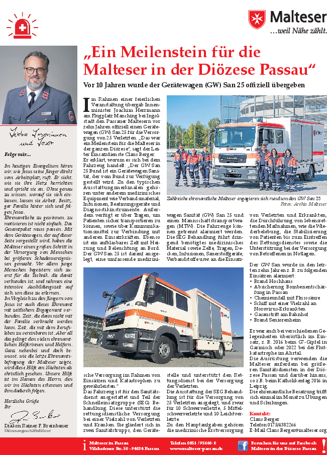 Beitrag Bistumsblatt Gerätewagen San 25